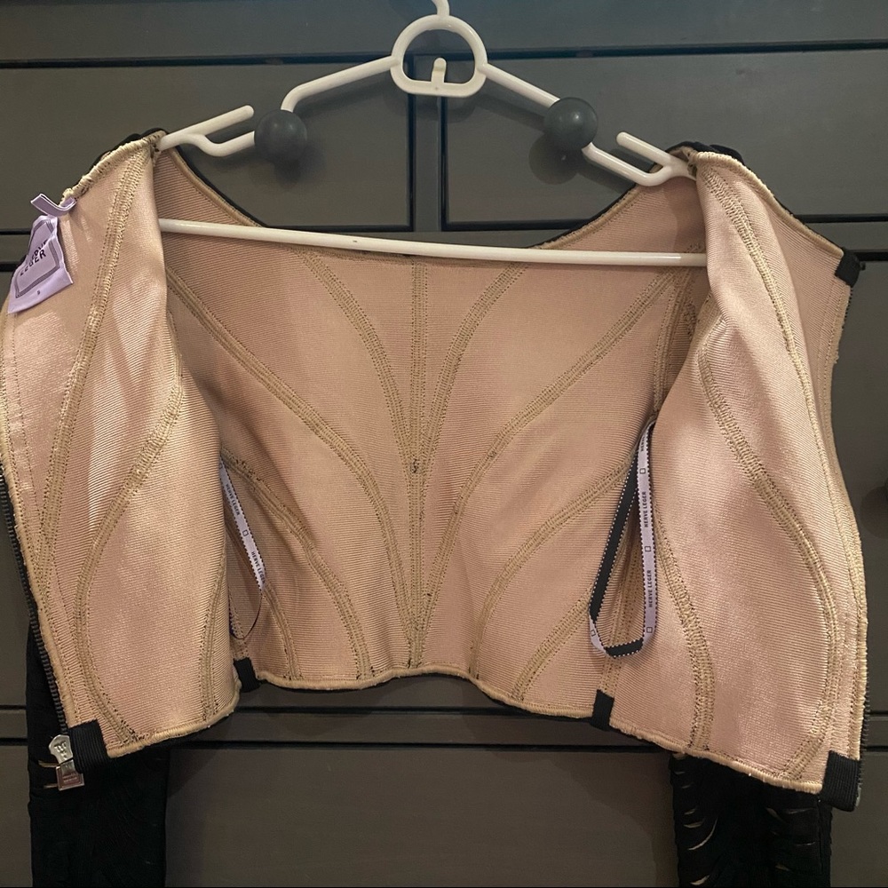 Herve Leger Black Cutout Long Sleeve Crop Top with Nude Lining - Picture 11 of 14